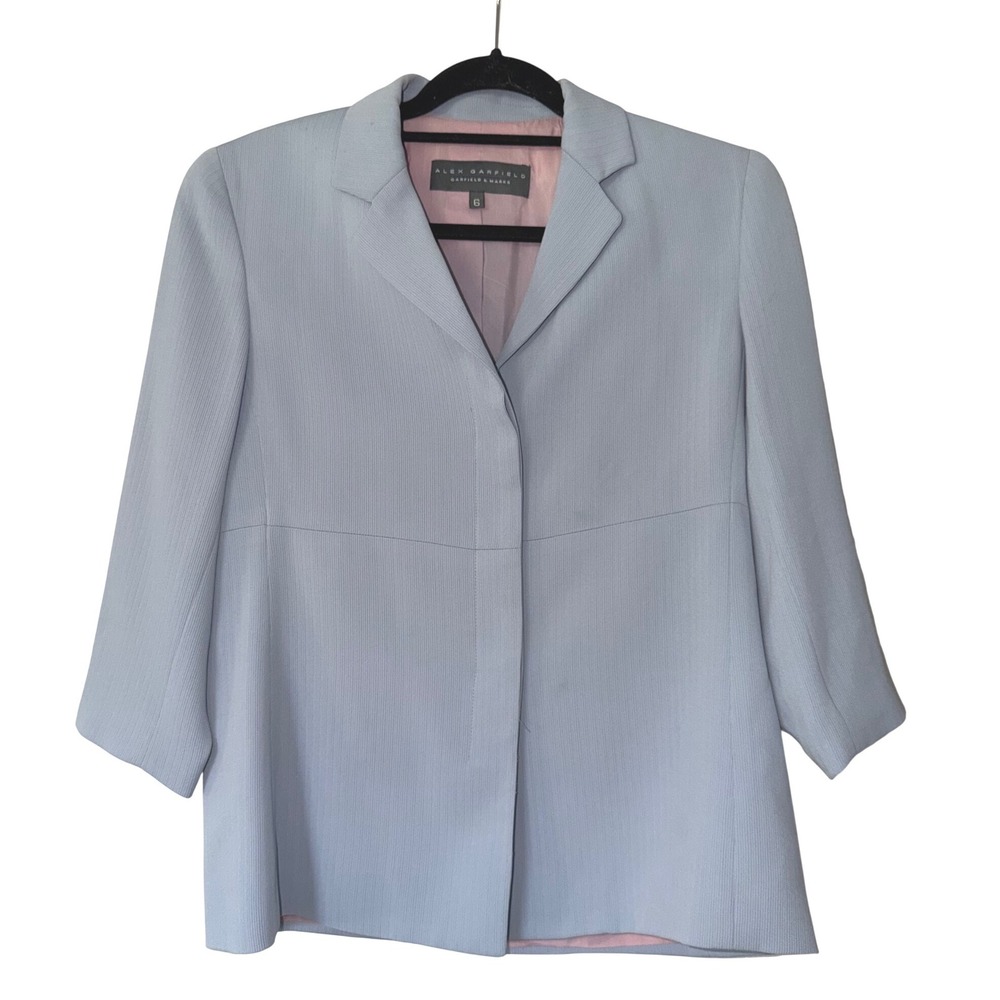 Alex Garfield Garfield & Marks Light Blue Hidden Placket 3/4‎ Sleeve Blazer  6